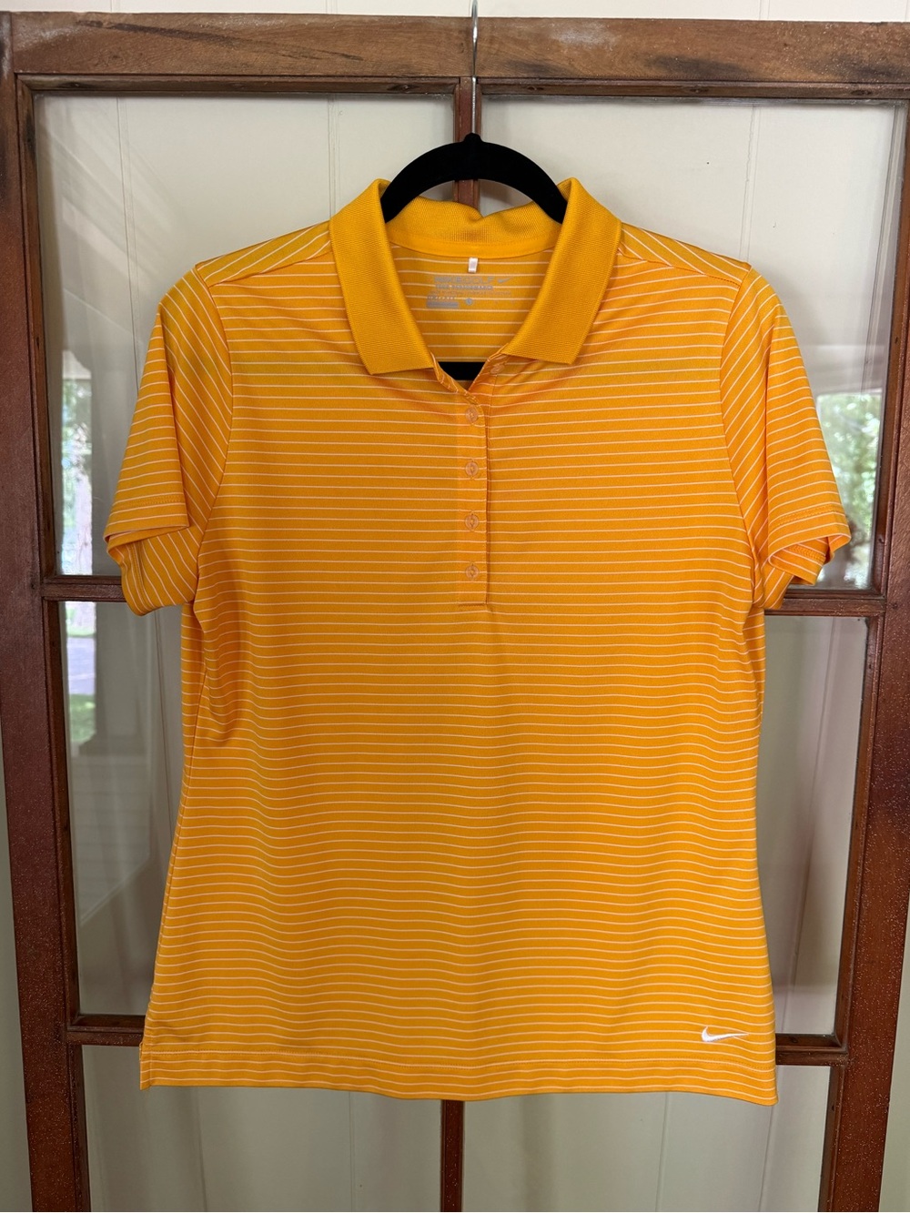 Nike Dri-FIT Victory Stripe Orange White Tour Performance Athletic Golf Polo - L